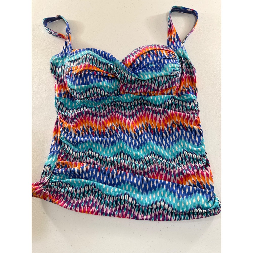 La Blanca Women 6 Tankini Swim Top Multicolor Ikat Chevron Ruched Sweetheart